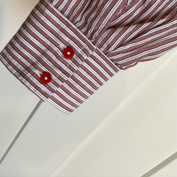 Anthropologie Long-Sleeve Waisted Button-Down Shirt Striped NEW Red Pattern - Picture 9 of 15